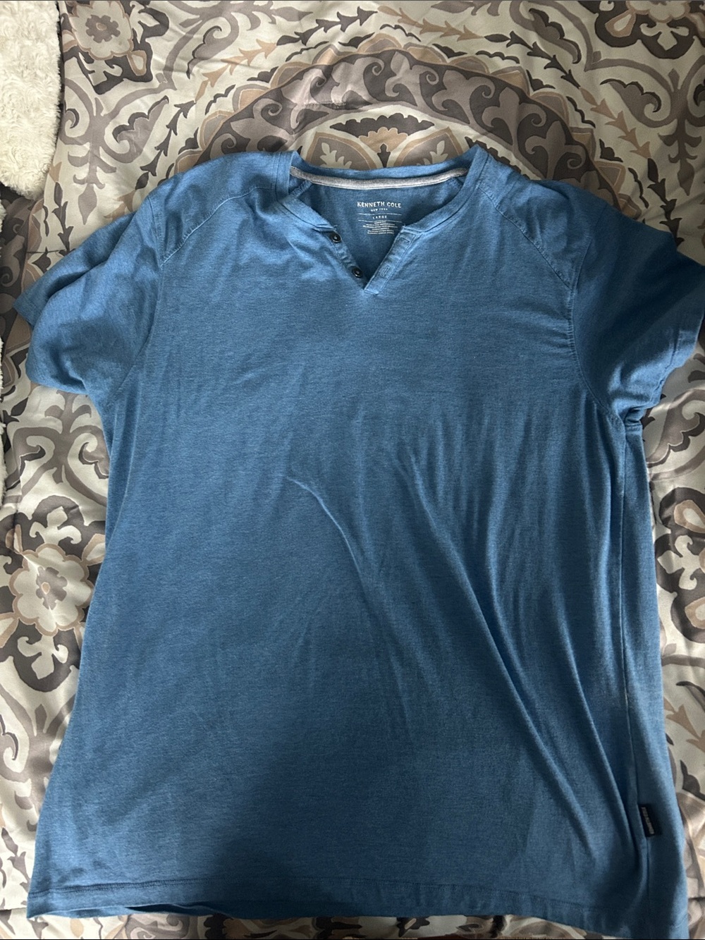 Kenneth Cole Heather Blue Short Sleeve Henley Tee